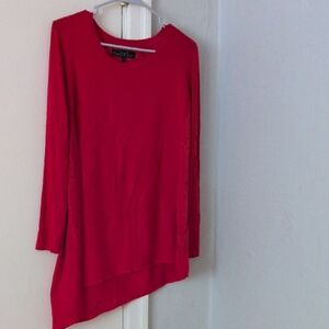 Diane Gilman Red Asymmetrical Blouse Sheer On The‎ Bottom Size Large